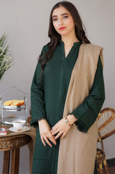 AISLING - 3PC DHANAK SHIRT WITH  WOOL SHAWL AND TROUSER - HZG1342
